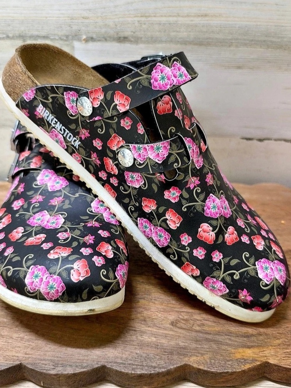 Birkenstock Kay Prof Blooming Roses Black Floral Clogs